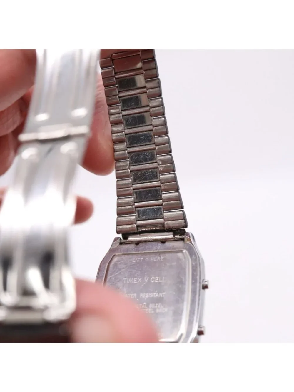 Vtg TIMEX Q Analog Digital Watch Men Alarm Chrono Silver Tone V Cell ISSUES READ